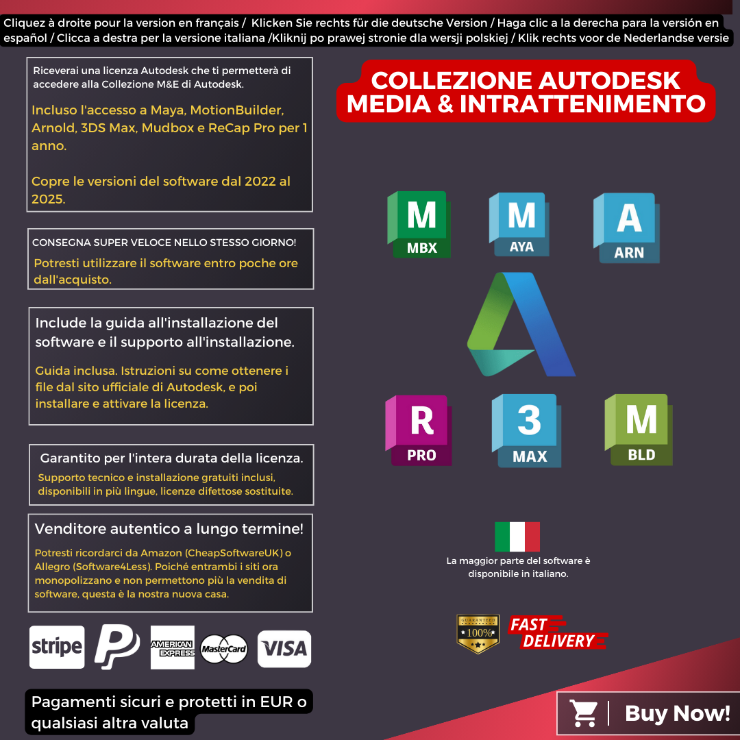 Autodesk Media and Entertainment Software Collection Information Italian